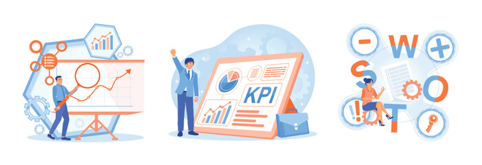 Illustrated analysis concepts featuring KPI, graphs, and strategic visualizations.