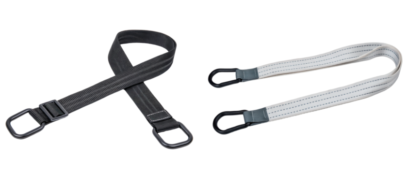 Two fabric straps with metal rings isolated with transparent background