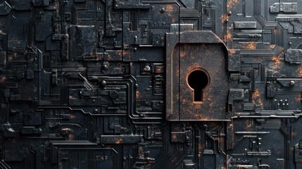 Fototapeta premium Cyberpunk Keyhole: A Futuristic Digital Lock