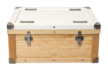 Wooden storage chest with white lid isolated with transparent background