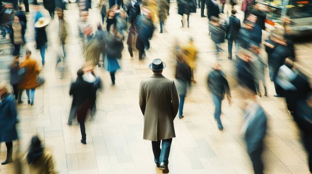 An undercover agent blending into a crowd in a busy city square.