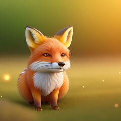 Fototapeta premium Curious Red Fox in Golden Sunrise Amid Dewy Grass