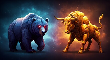 Abstract crypto bear and bull. bear vs bull 