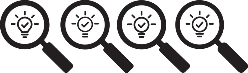 vector illustration of a magnifying glass and icon of a light bulb on a white background. 