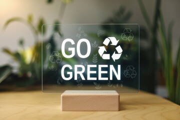 Go Green message with recycle symbol and nature motifs