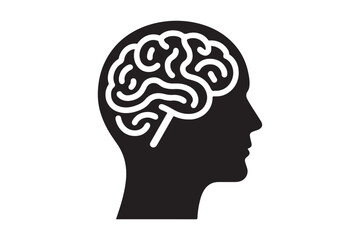 Obraz premium Human head profile with brain symbol, black icon vector illustration 