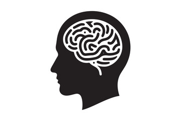 Obraz premium Human head profile with brain symbol, black icon vector illustration 