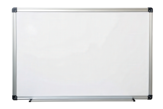 Large blank whiteboard isolated with transparent background