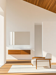 Fototapeta premium Bright and modern bathroom interior design with elegant furnishings and warm wooden accents