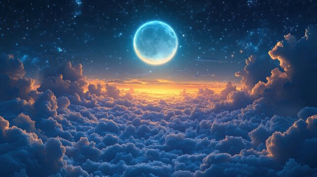 in the beginning god created the heavens and the earth genesis 1 1 night sky with full moon and stars vector illustration background