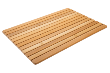 Rectangular bamboo bath mat isolated with transparent background