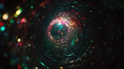 Obraz premium Abstract shapes formed by colorful lights swirling across a dark canvas, with an open space for copy in the center