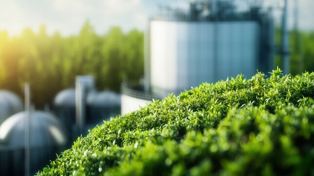 Automated ai systems in high-tech recycling plant urban landscape industrial facility eco-friendly environment aerial view sustainable innovation