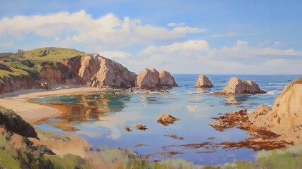Fototapeta premium Serene Coastal Landscape with Rocky Outcrops