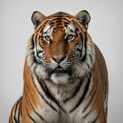 Fototapeta premium A Bengal tiger, isolated on a white background, embodies the raw power and fierce beauty of a wild carnivore. 