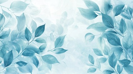 Fototapeta premium Teal Leaves Watercolor Abstract Floral Background