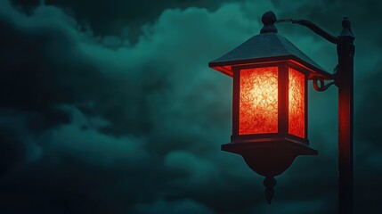 A close-up of a glowing festival lantern against a dark sky, with plenty of copy space in the background