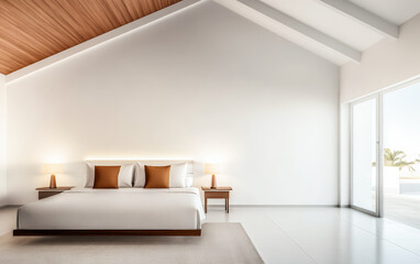 Modern minimalist bedroom design featuring natural light and contemporary furnishings