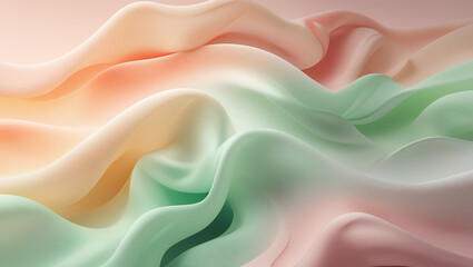 Fototapeta premium A high-resolution background featuring a minimal pastel gradient that blends peach, mint green, and dusty rose tones in a soft and smooth flow, designed to create a serene atmosphere.