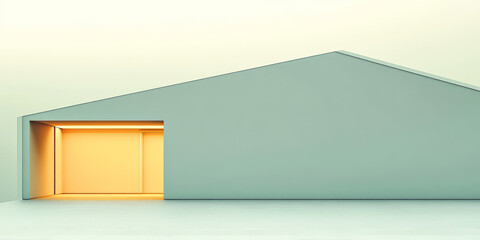 Modern architectural structure with minimalistic design and warm lighting accent