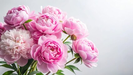Fototapeta premium Soft pink peonies in full bloom on a serene white background, botanical