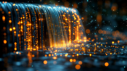 Luminous Waterfall of Sparkling Particles at Night
