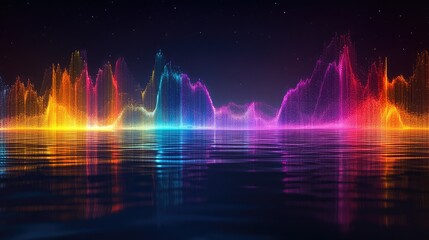 A glowing rainbow of colorful lights forming abstract shapes, with ample copy space in the foreground for text