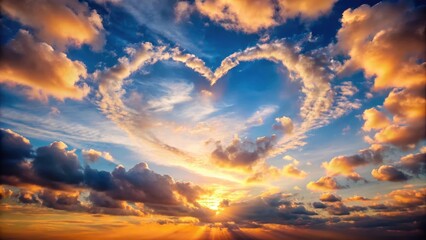 Fototapeta premium Clouds with heart shape formation in the sky during sunrise
