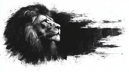 jesus the lion of judah lion head with cross and grunge background vector illustration in black and white