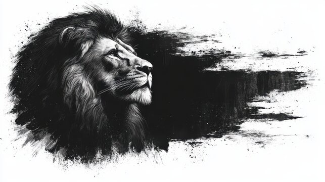 jesus the lion of judah lion head with cross and grunge background vector illustration in black and white