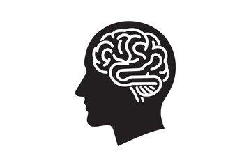 Human head profile with brain symbol, black icon vector illustration 