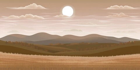 Fototapeta premium Serene autumn landscape, sunlit hills, peaceful field, scenic background, ideal for travel brochures