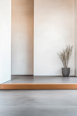 Modern minimalist interior design with natural elements in a bright living space