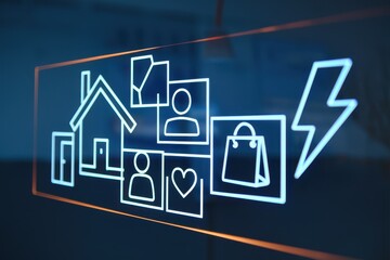 Digital interface displays home profile shopping and energy