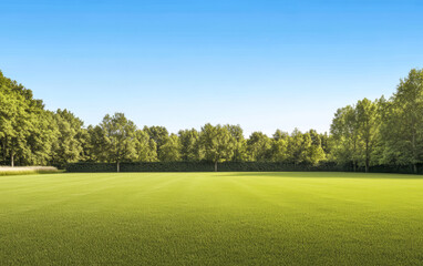 Obraz premium Lush green lawn under a clear blue sky in a peaceful outdoor setting