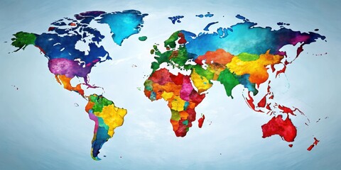 Colorful map of the world with various countries and continents , country map, continent,  country map © Jotch