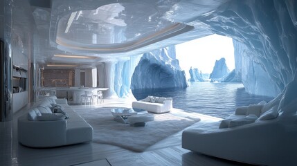 Ice cave with soft light and frozen textures