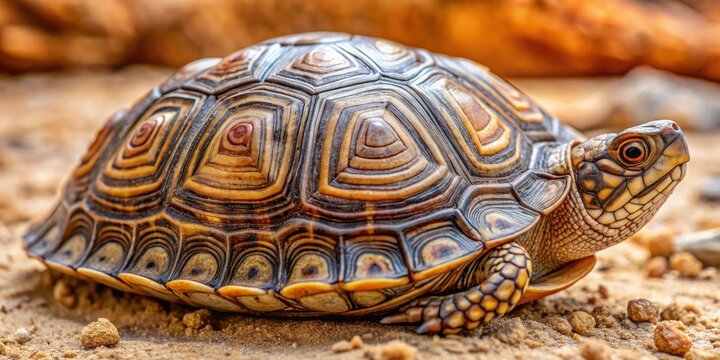 A close-up of a Coahuilan Box Turtles shell with intricate patterns and textures, desert habitat, wildlife