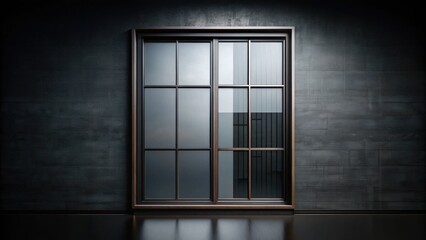 Dark glass window with black transparent gradient background, building, reflection,  building, reflection
