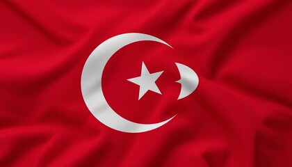 Obraz premium High-resolution image of the national flag of Tunisia, showcasing its vibrant red color and the crisp white crescent moon and star emblem.
