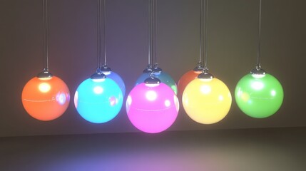 Obraz premium A series of colorful, glowing spheres suspended in the air, with soft lighting effects and plenty of room for text