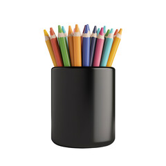 Colorful pencils arranged in a black container, perfect for creative activities.