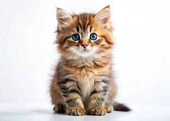 Obraz premium Adorable fluffy kitten on a pristine white background; a perfect pet photography shot.