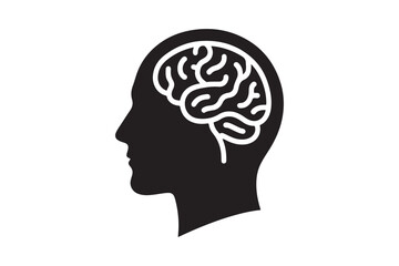 Human head profile with brain symbol, black icon vector illustration 