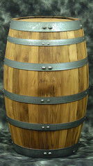 Fototapeta premium Wooden barrel with metal bands, rustic style.