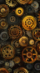 Intricate arrangement of gold gears