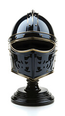 Obraz premium Sleek black knight helmet with gold accents