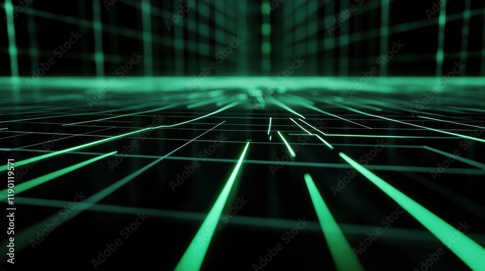 Poster abstract green digital grid network data flow visualization technology background