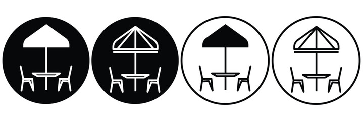 Terrace cafe vector icon illustration symbol set design coffee shop. Terrace icon in filled and outlined styles, terrace cafe icon, cafe seating icon. Simple icons vector illustration.