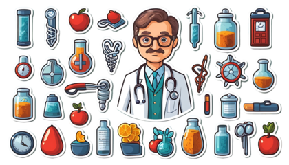 Doctor's Colorful Medical and Health Sticker Collection